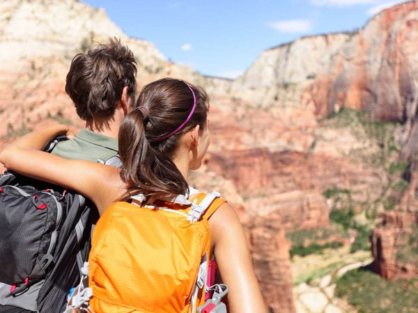 Hiking - hikers looking at view Zion National park
