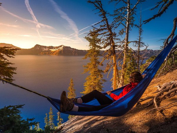 Women Relaxing in Hammock Crater Lake Oregon