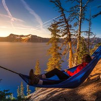 Women Relaxing in Hammock Crater Lake Oregon