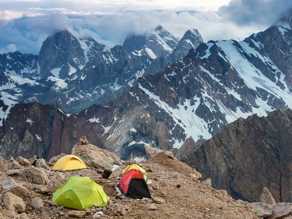 Camping Tents and High Mountain View