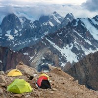 Camping Tents and High Mountain View