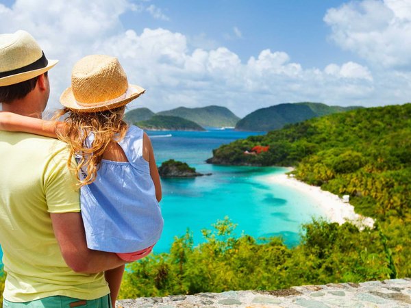 Family at Trunk bay on St John island