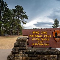 Wind Cave National Park, South Dakota, USA - 10.2021: Entrance sign to park