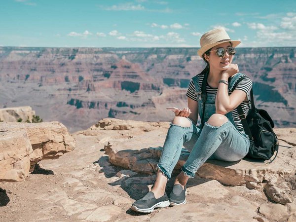 young lady finished sightseeing nature