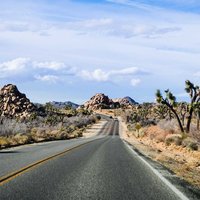 Driving on a paved road in Joshua Tree National Park, south California