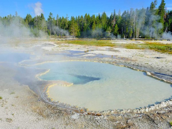 geyser pool in Upper Geyser basin of Yellowstone National Park, Wyoming