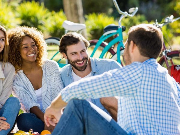 Friends having fun in park