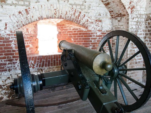 A large cannon at Fort Pulaski National Monument near Savannah Georgia