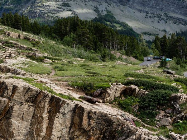 Alpine scenery in Many Glacier area of Glacier National Park in Montana, USA