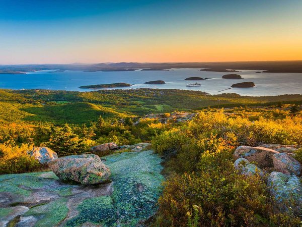 Sunrise view from Caddilac Mountain in Acadia National Park, Maine.