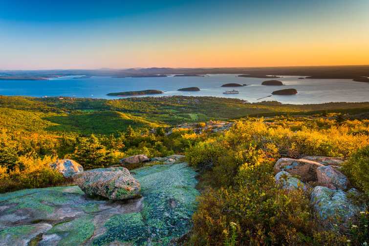 Sunrise view from Caddilac Mountain in Acadia National Park, Maine.