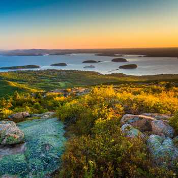 Sunrise view from Caddilac Mountain in Acadia National Park, Maine.