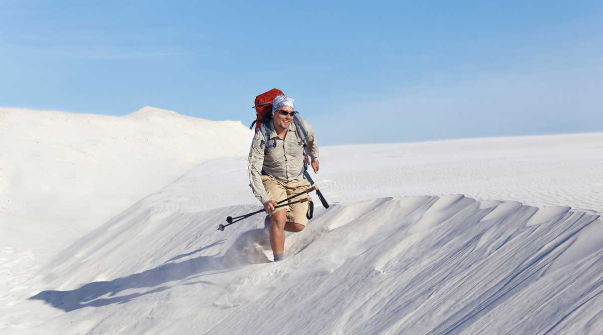 The journey in the desert on the white dunes.