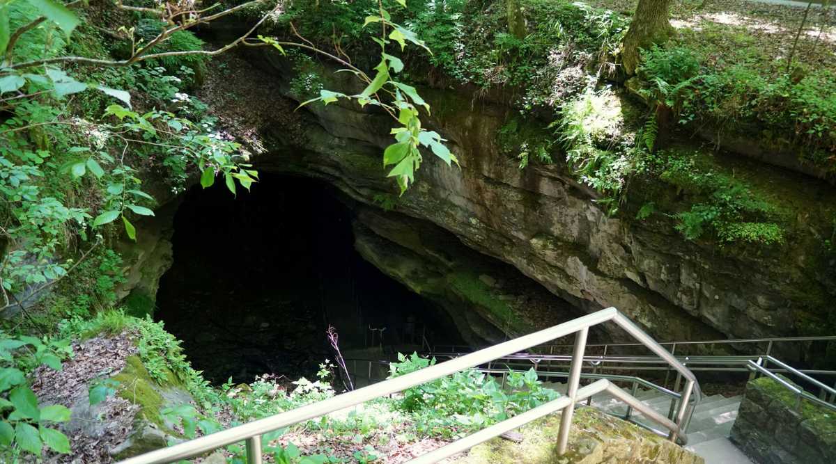 The steep steps and walking path by the entrance of Mammoth Cave National Park near Kentucky, U.S